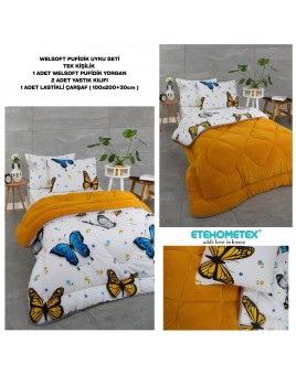 ETE HOMETEX TEK KİŞİLİK WELSOFT UYKU SETİ KELEBEK HARDAL 8696474232012